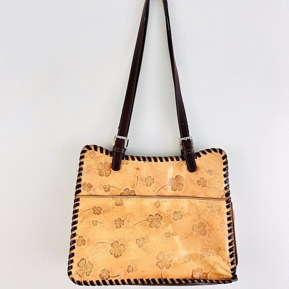 Beautiful Unique Brown Leather Four Leaf Clover Lucky Shoulder Purse Tote Bag - Picture 2 of 8